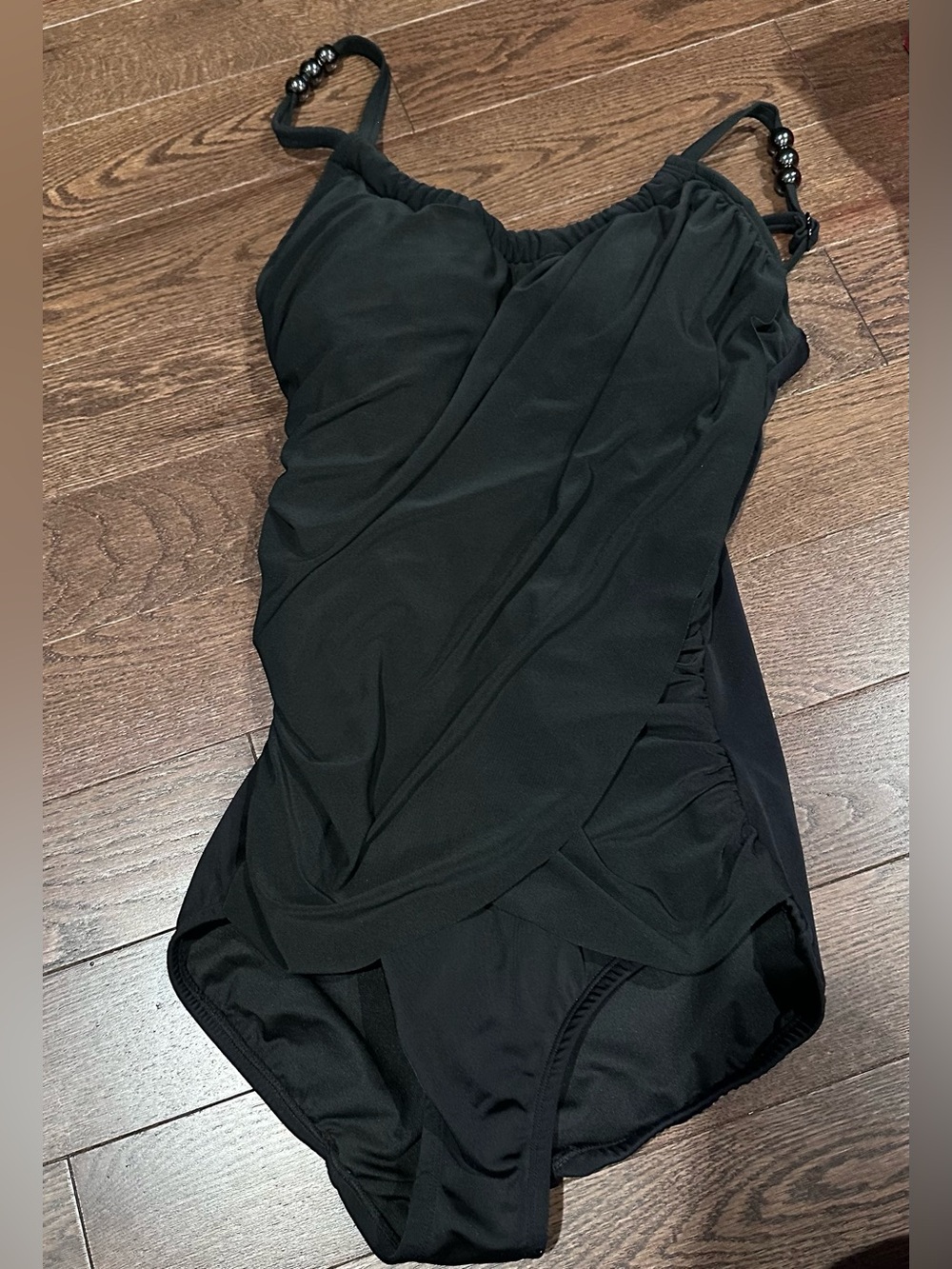 VENUS Slimming Draped Black One-Piece Swimsuit with Beaded Straps